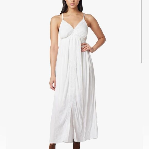 WallFlower White Gauze Maxi Dress Crochet Trim Spaghetti Strap Flowy Sundress XL - Picture 1 of 13